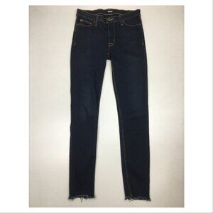 HUDSON Logo Hardware Dark Wash NICO Mid Rise Ankle Raw Hem Super Skinny Jeans